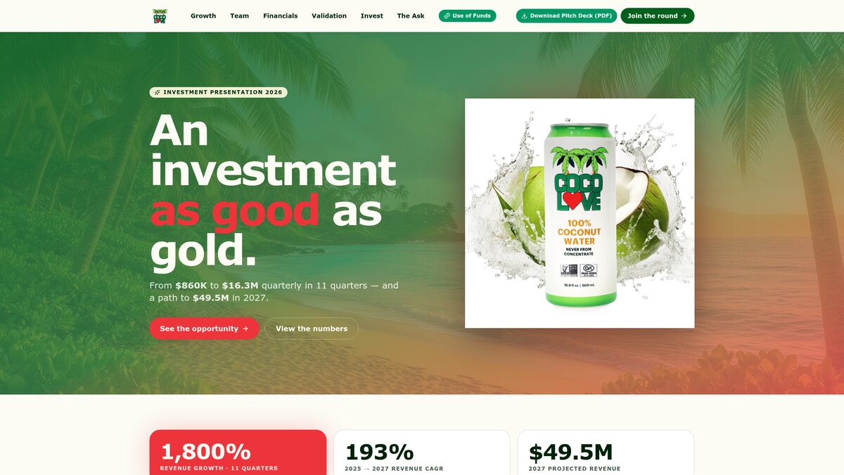 Screenshot of the Invest in Cocolove website